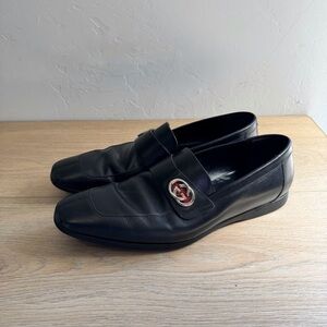 Gucci Black Leather Men's Loafers Logo